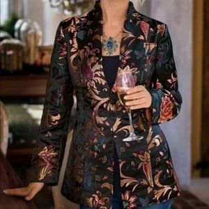 Soft Surroundings Sz 1X Black Asian Moon Dynasty Jacket 57054 Floral Brocade